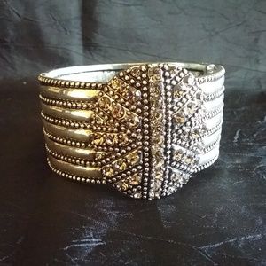 Silver Rhinestone Hinge Cuff Bracelet